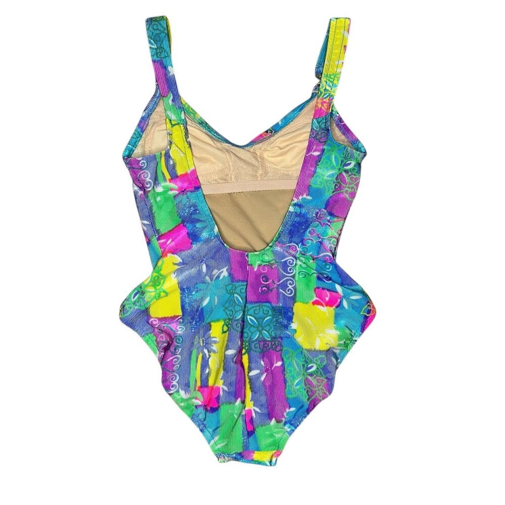 Vintage Kechika Women’s Medium One Piece Swimsuit Abstract Colorful 90s - Picture 3 of 6